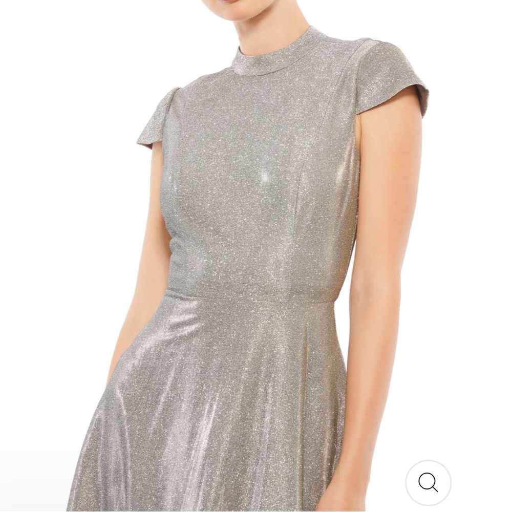 Metallic Silver Midi Dress with Cap Sleeves - Picture 2 of 4